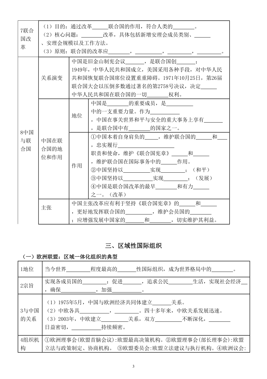 高中政治选择性必修一第四单元第8课《主要的国际组织》填空练习（附参考答案）.doc_第3页
