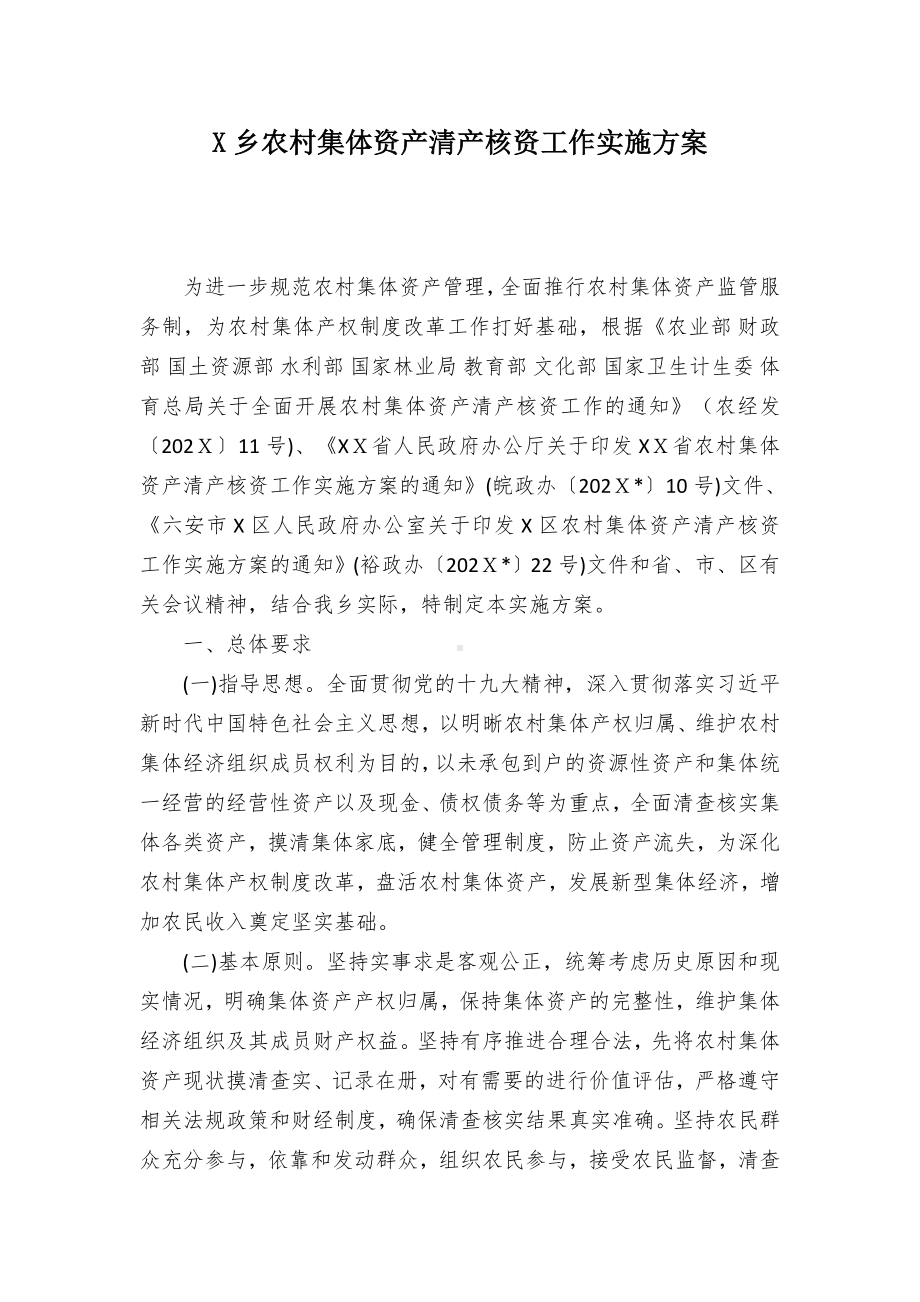 X乡农村集体资产清产核资工作实施方案.docx_第1页