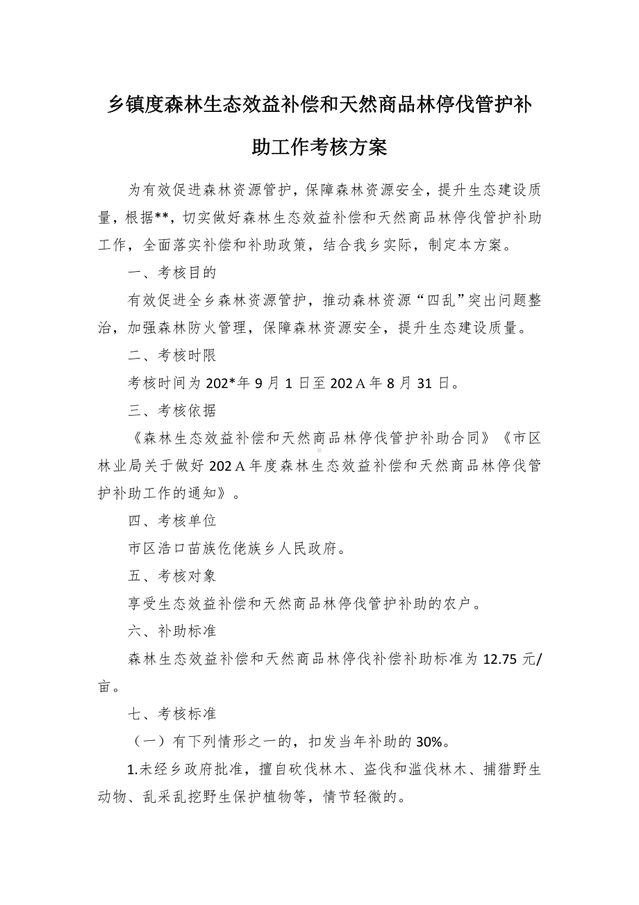 乡镇度森林生态效益补偿和天然商品林停伐管护补助工作考核方案.docx_第1页