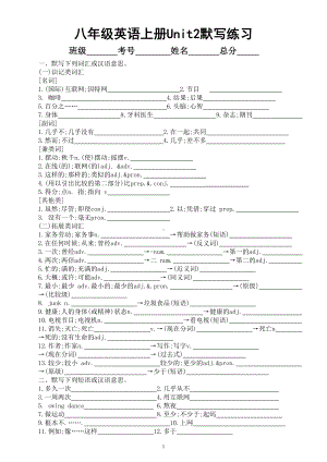 初中英语人教新目标八年级上册Unit 2默写练习（附参考答案）.doc