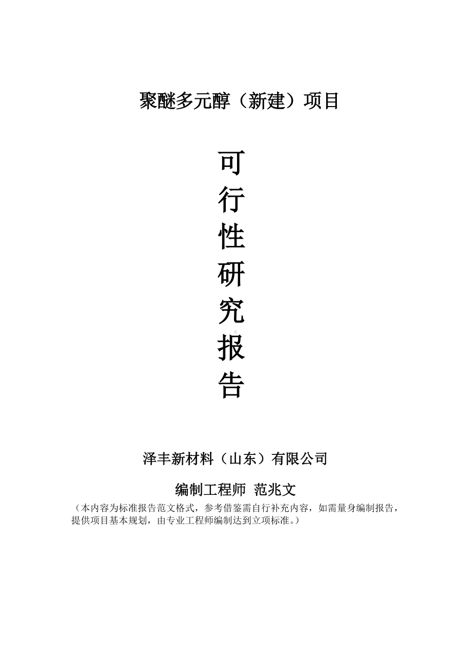 聚醚多元醇新建项目可行性研究报告建议书申请格式范文.doc_第1页