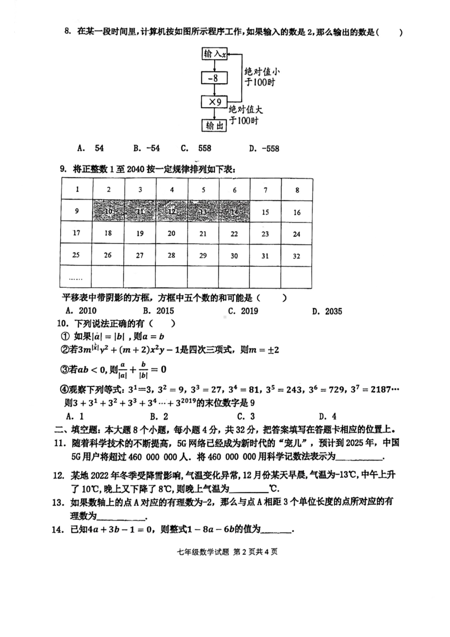 重庆市铁路 学（川美一 ）教育集团2023—2024学年上学期七年级数学期中考试卷 - 副本.pdf_第2页