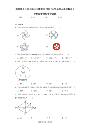 湖南省长沙市开福区北雅中学2022-2023学年九年级数学上学期期中模拟数学试题.pdf