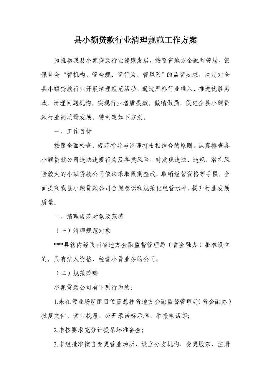 县小额贷款行业清理规范工作方案.docx_第1页