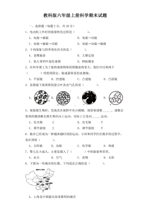 2023新教科版六年级上册《科学》期末试题（含答案） (2).docx