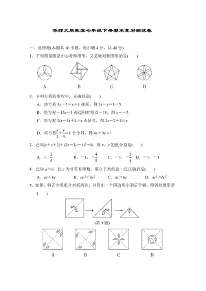 华师大版数学七年级下册期末复习测试卷.doc