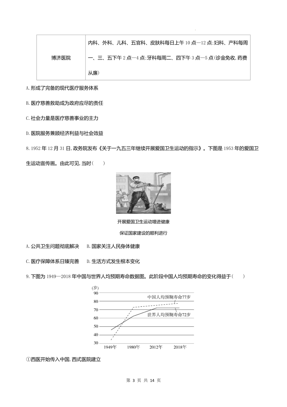 统编版高中历史选择性必修2经济与社会生活第六单元 医疗与公共卫生 测试卷（含答案解析）.docx_第3页