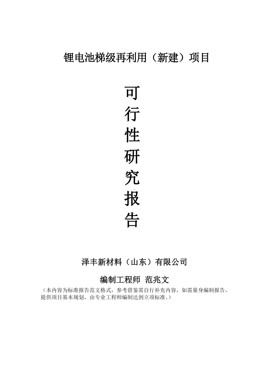 锂电池梯级再利用建议书可行性研究报告备案可修改案例模板.doc_第1页