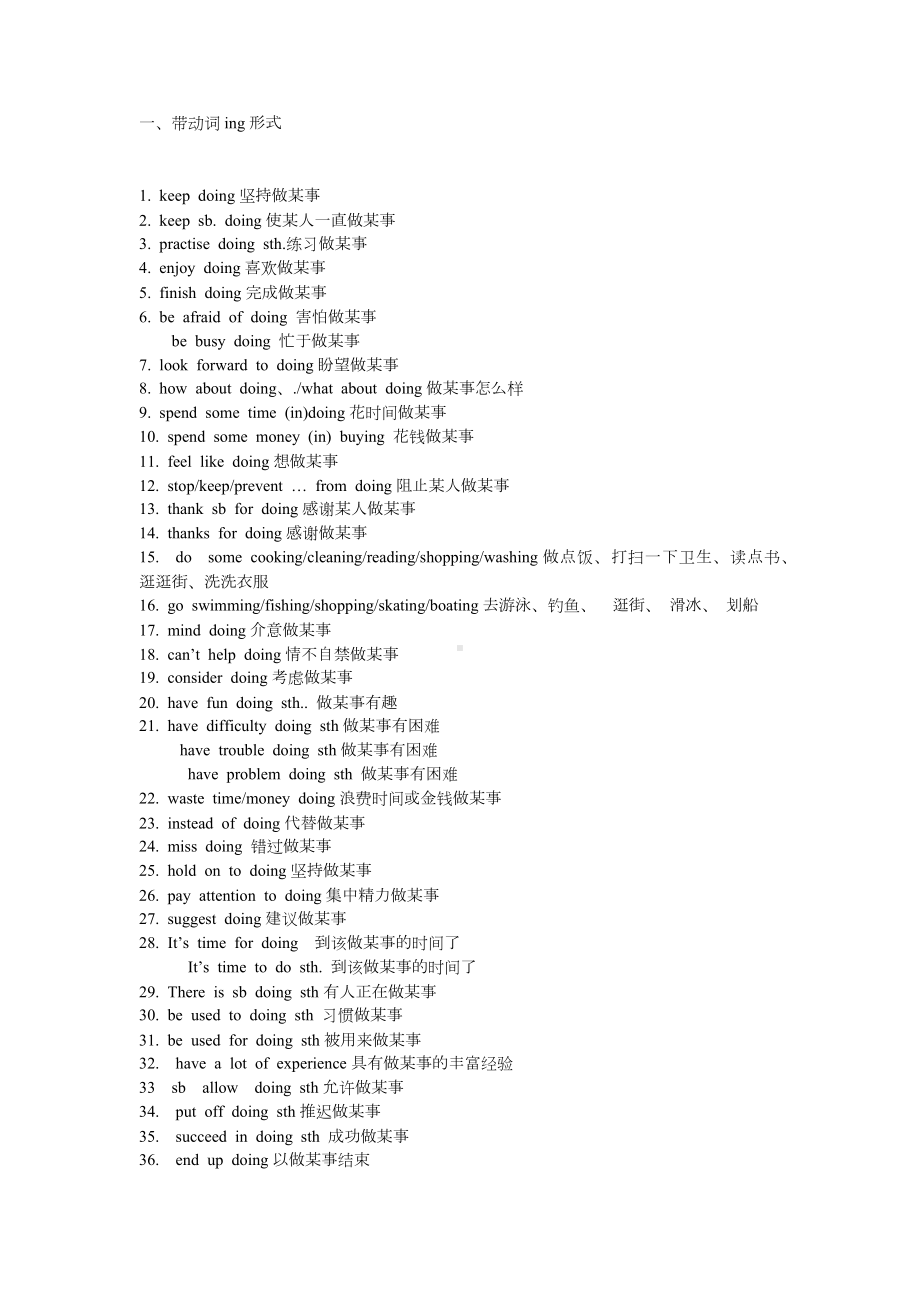 初中英语动词+doing和+to do 分类汇总.docx_第1页