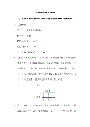 苏教版数学三年级下册核心考点专项评价9. 长方形和正方形的面积计算和面积单位间的进率.docx