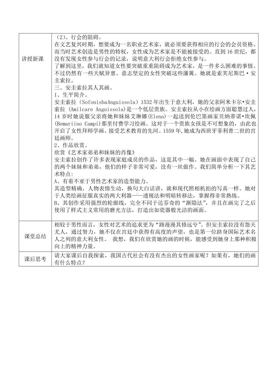 2.3 现实与理想-西方古典绘画 文艺复兴时期的女性艺术家 教学设计-2023新人美版（2019）《高中美术》美术鉴赏.docx_第2页