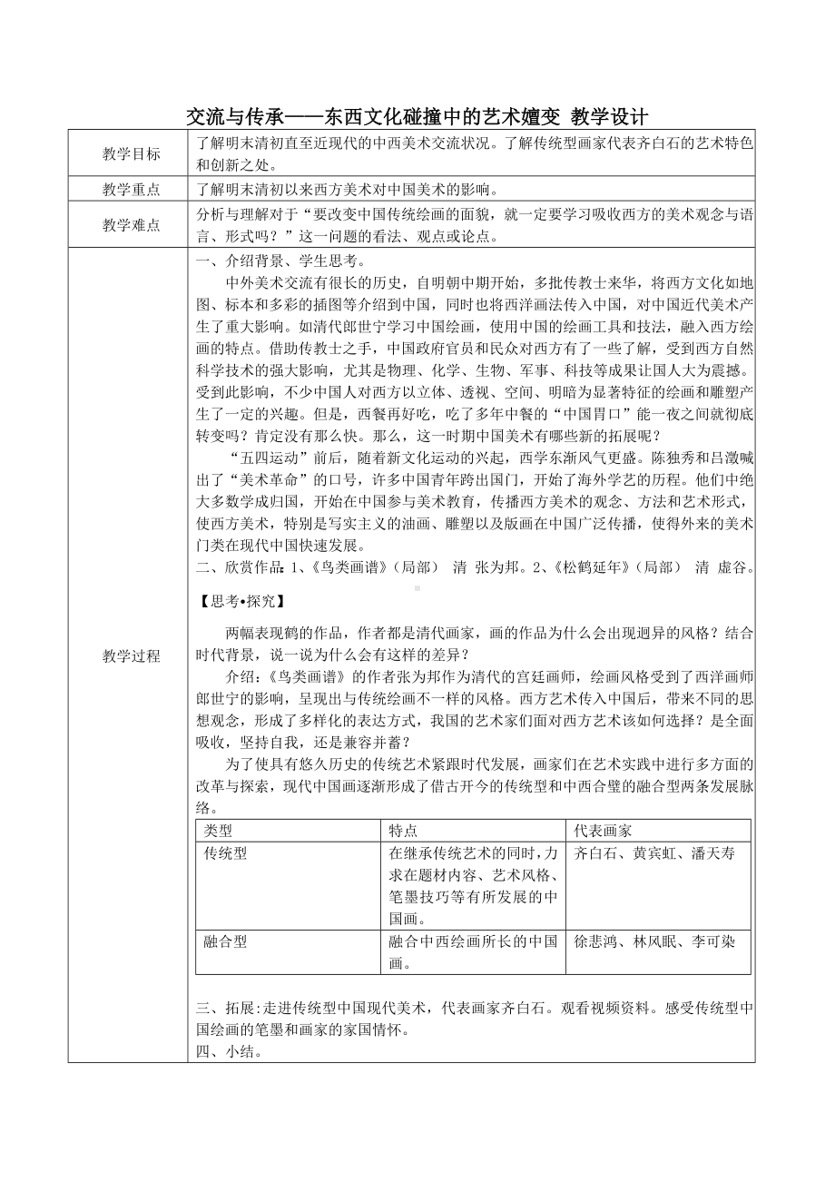 6.1 交流与传承-东西文化碰撞中的艺术嬗变 教学设计(1)-2023新人美版（2019）《高中美术》美术鉴赏.docx_第1页