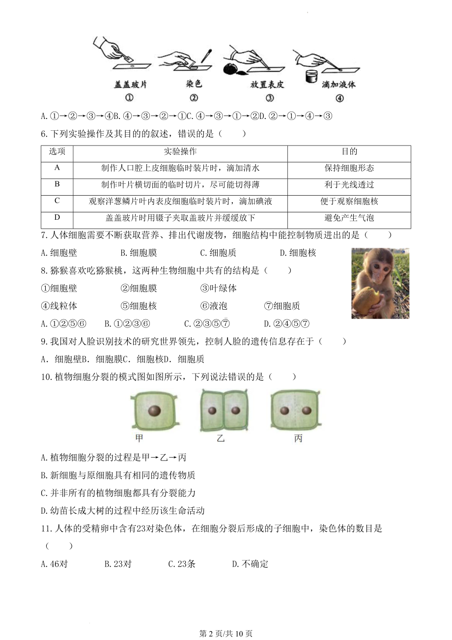 2022年北京北师大实验中学初一（上）期中生物（教师版）.docx_第2页