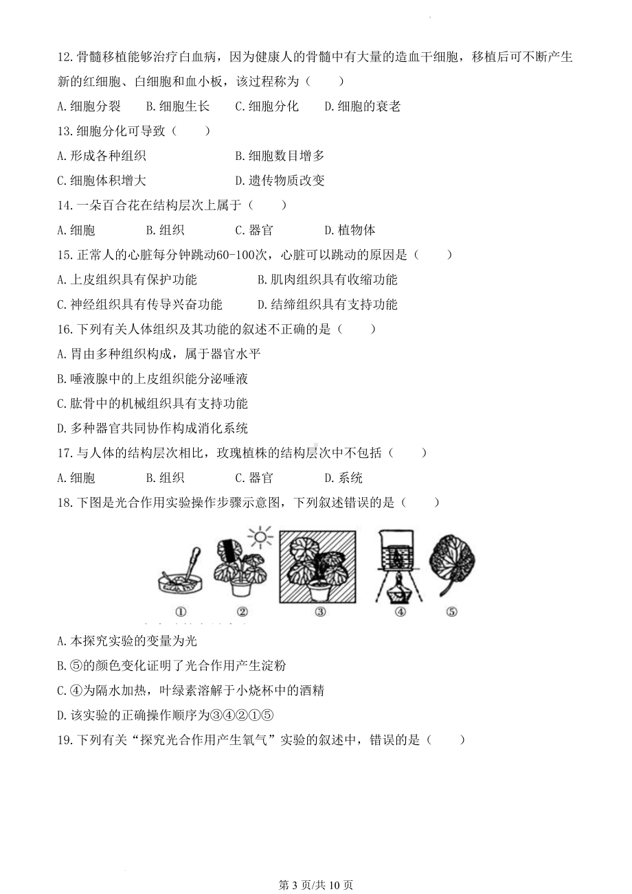 2022年北京北师大实验中学初一（上）期中生物（教师版）.docx_第3页