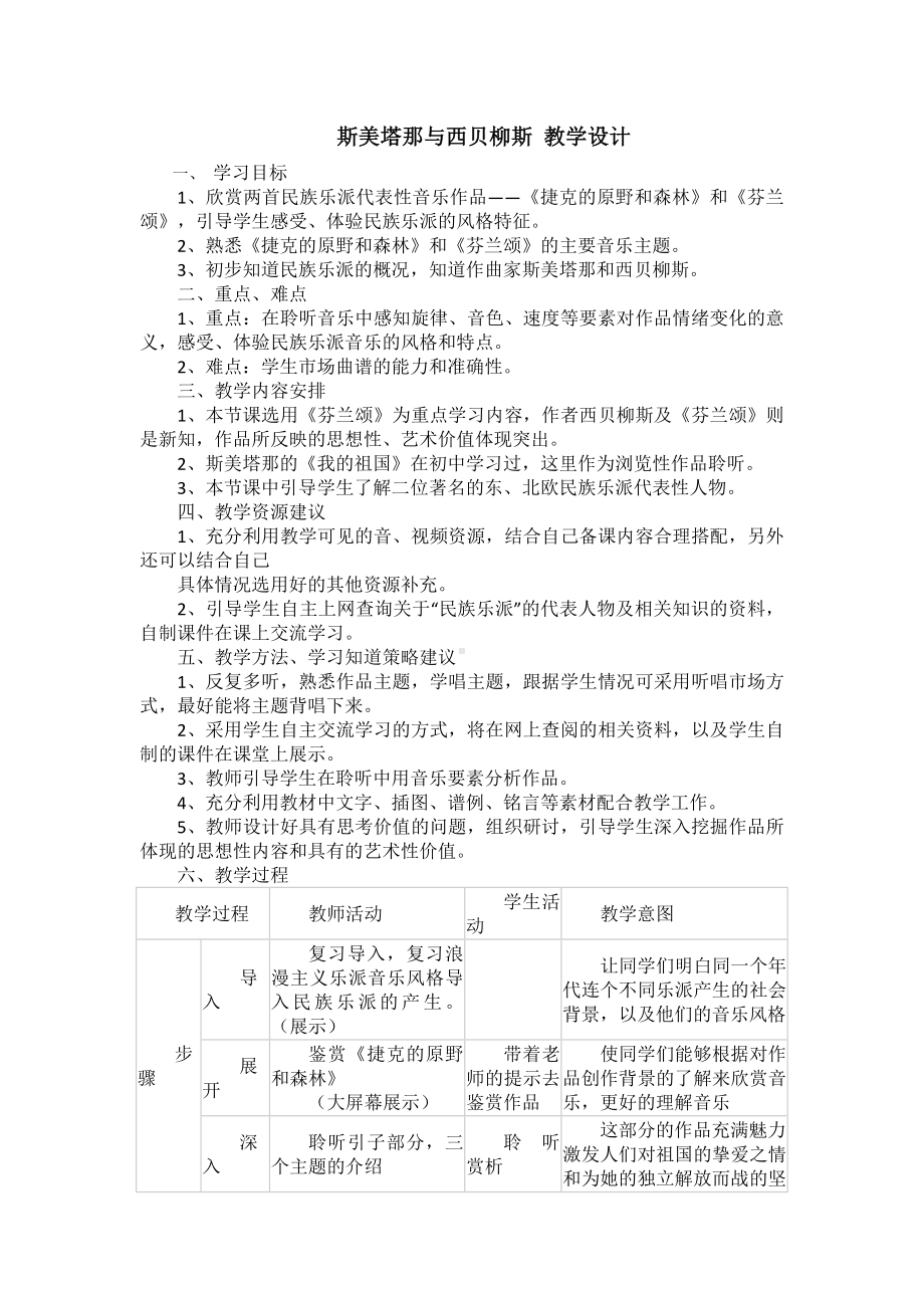 15.30 斯美塔那与西贝柳斯 教学设计(5)-2023新人音版（2019）《高中音乐》必修音乐鉴赏.docx_第1页