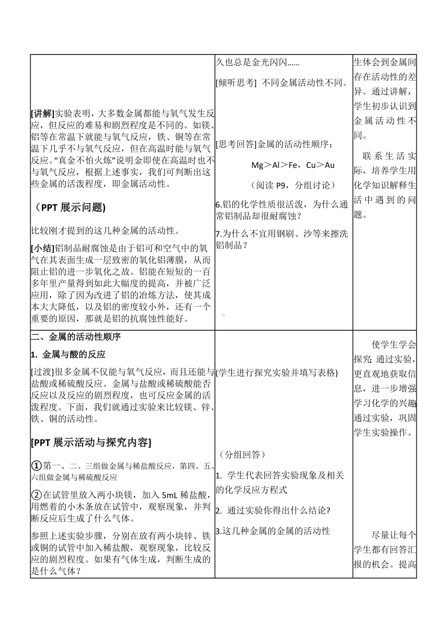 人教版化学九年级下册-8.2金属的化学性质-教案(1).doc_第3页