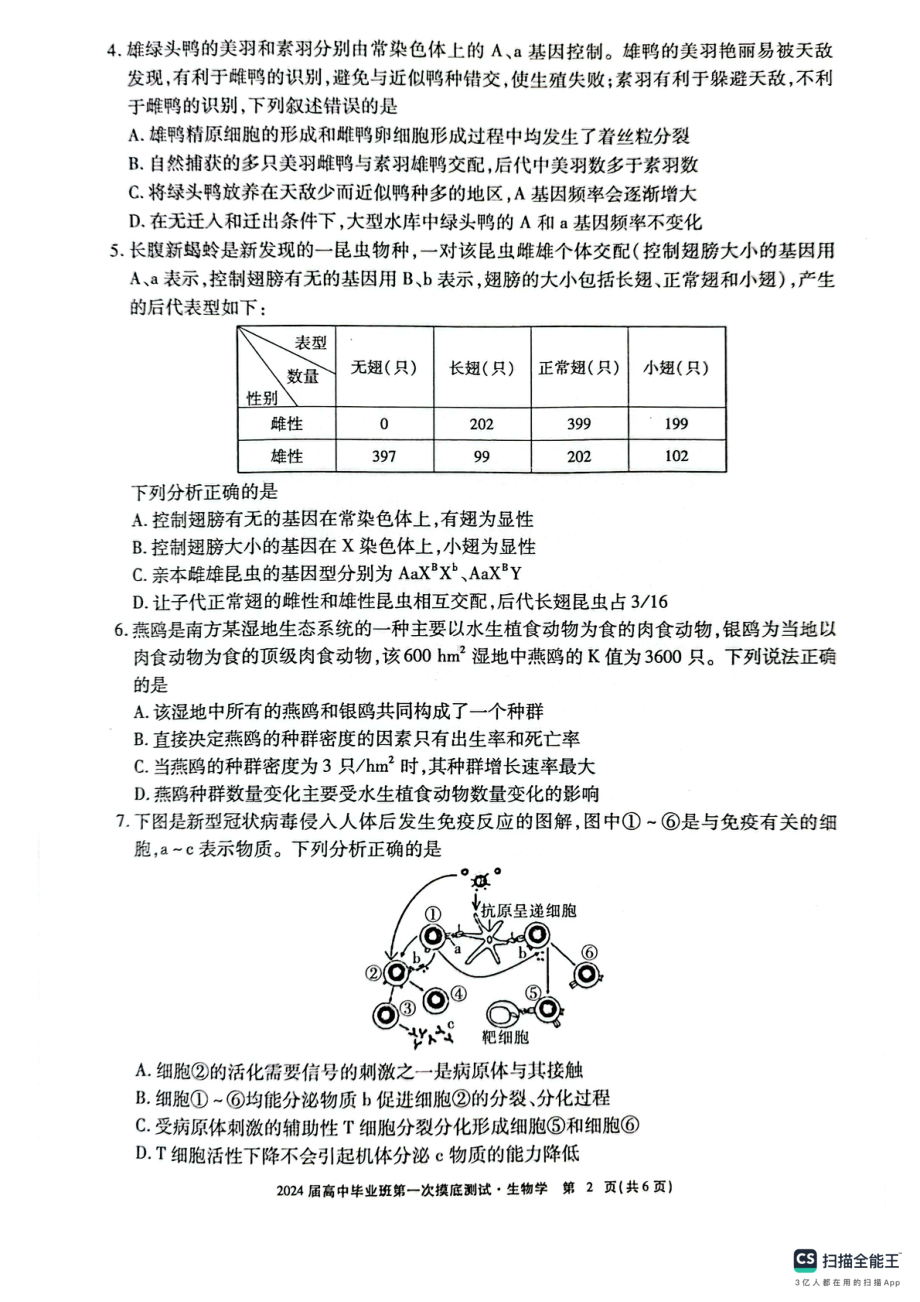 广西2023年10月高中毕业班摸底测试 生物.pdf_第2页