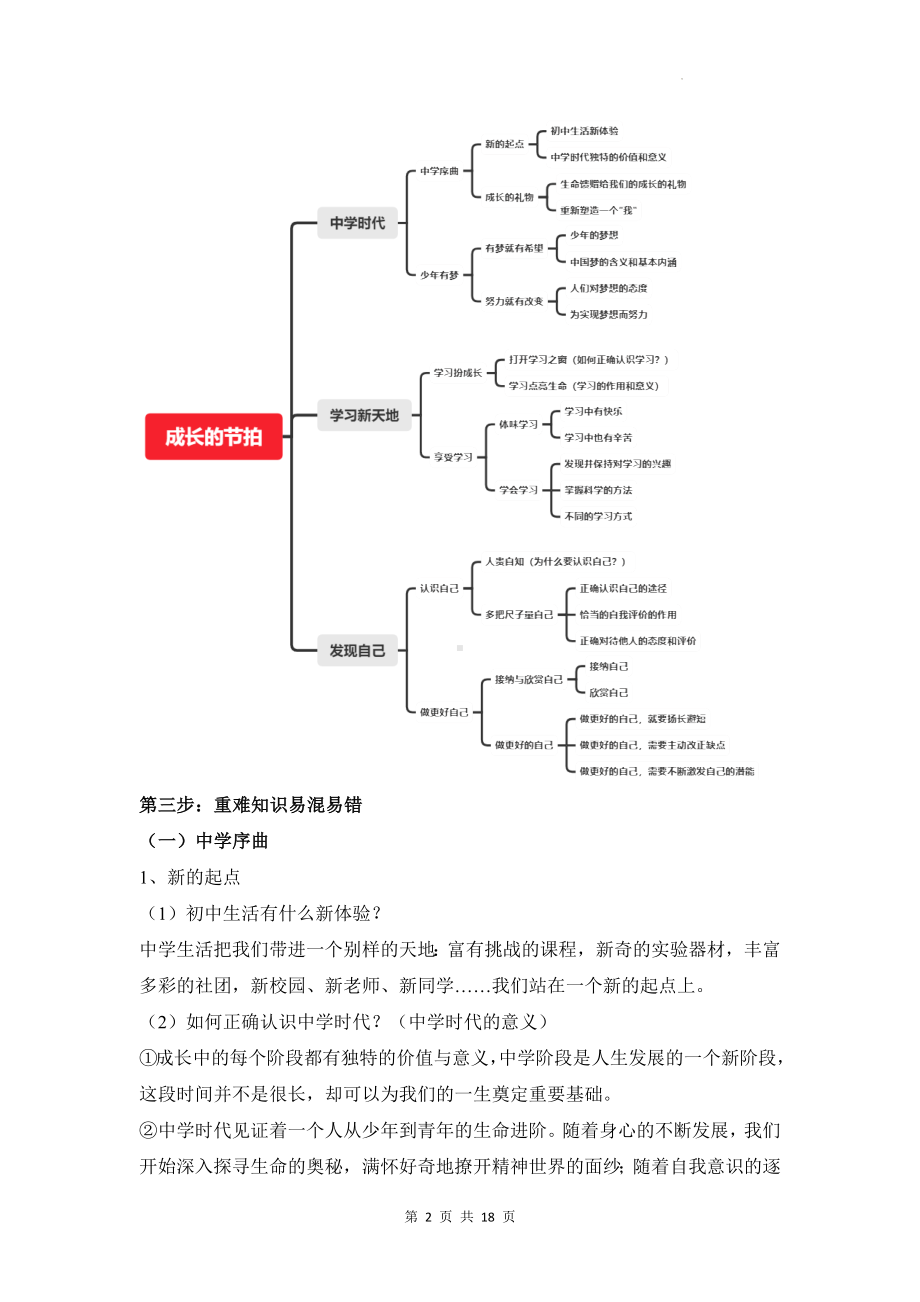 统编版七年级上册道德与法治第一单元 成长的节拍 期末复习学案.docx_第2页