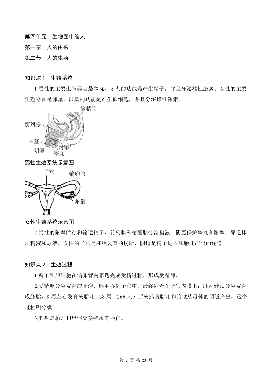 人教版七年级下册生物期末复习重点知识背诵清单（实用必备！）.docx_第2页