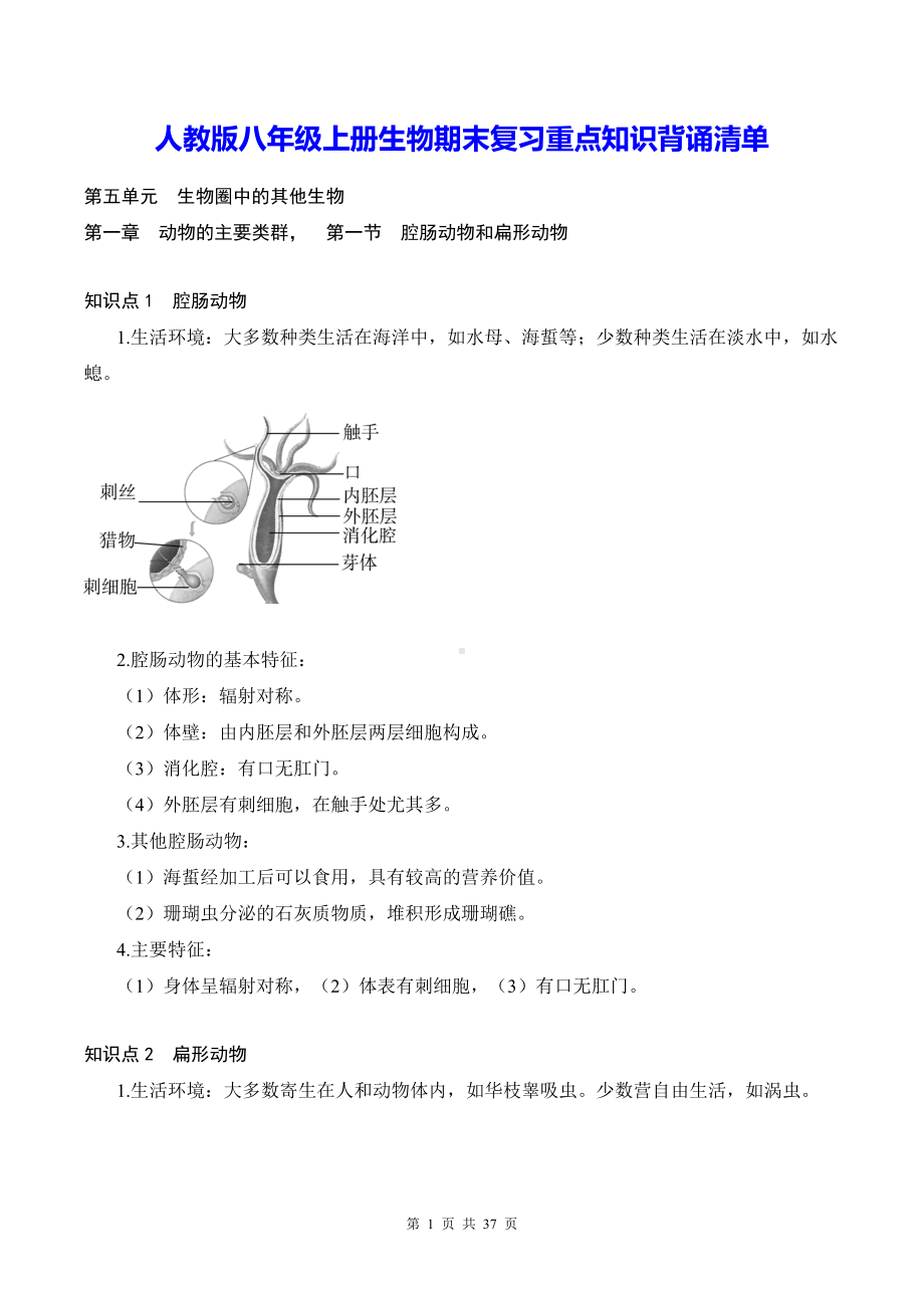 人教版八年级上册生物期末复习重点知识背诵清单（实用必备！）.docx_第1页