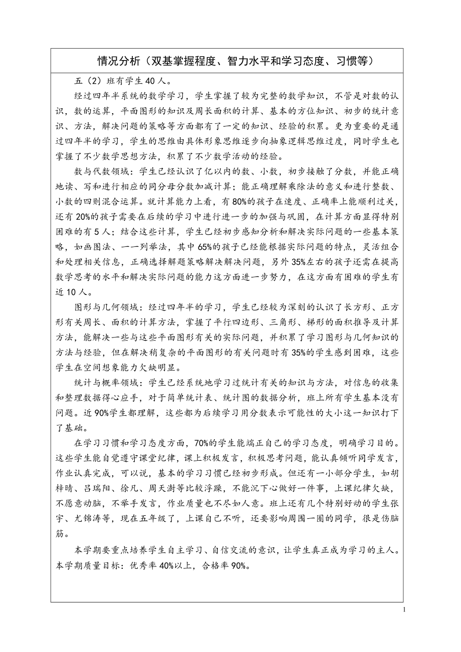 2023春学期苏教版五年级数学下册教学计划（详细稿）.doc_第1页