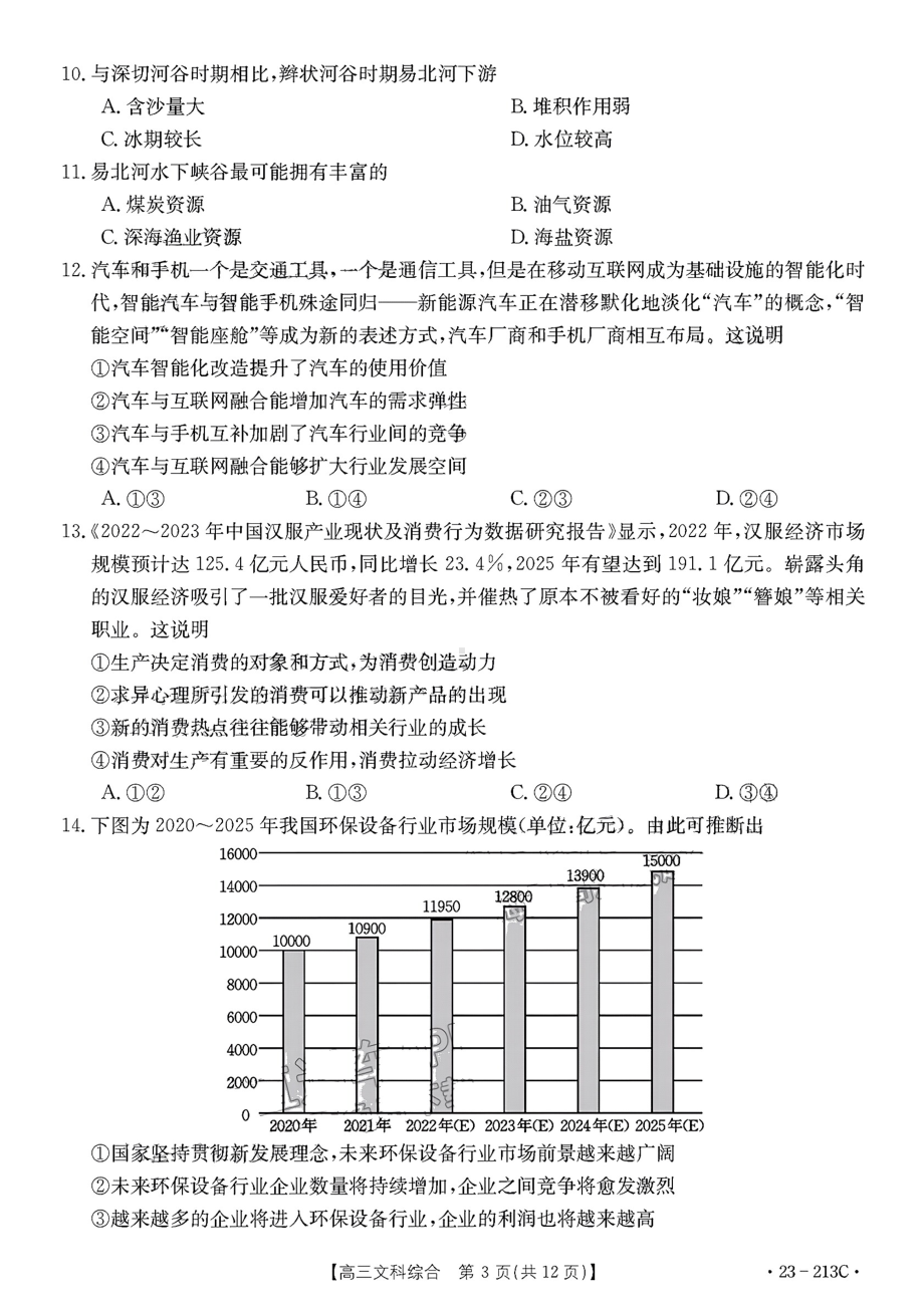 河南省2023届高三上学期模拟考试文科综合试题.pdf_第3页