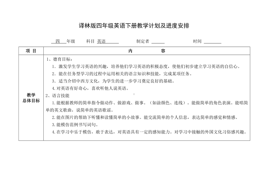 译林版小学英语四年级下册教学计划及进度（定稿）.doc_第1页