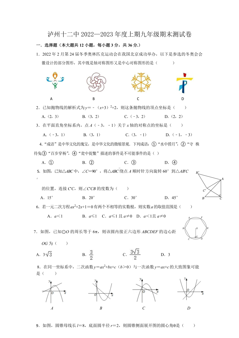 泸州十二中 2022—2023 年度上期九年级期末测试卷.doc_第1页