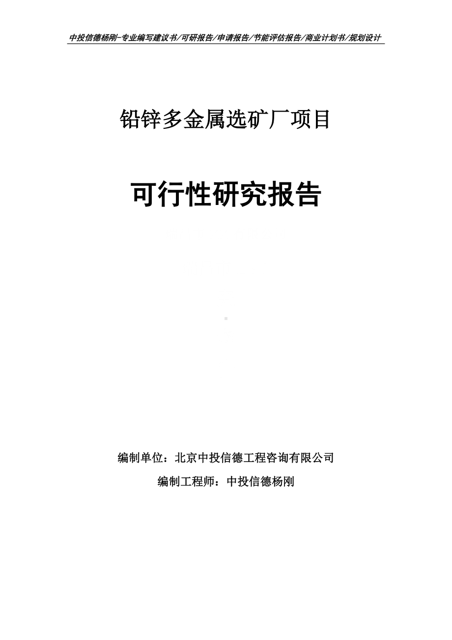 铅锌多金属选矿厂项目可行性研究报告建议书申请立项.doc_第1页