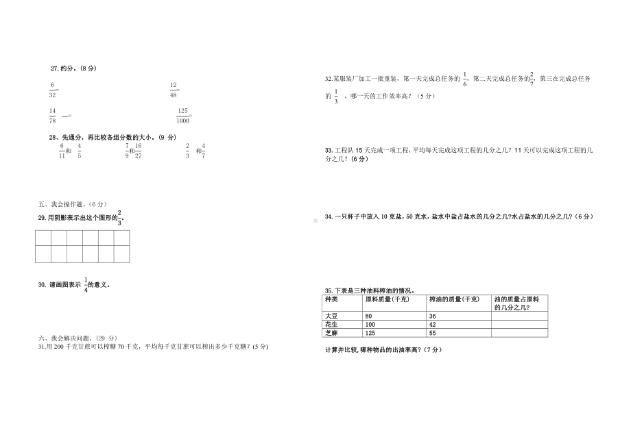 西师版小学数学五年级下期单元测评卷第2单元《分数》.docx_第2页