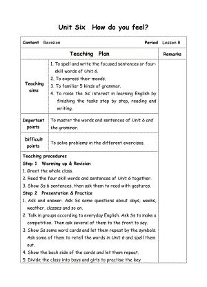 六年级上册英语教案-Unit6 How do you feel-8 Revision-人教(PEP)( ).doc