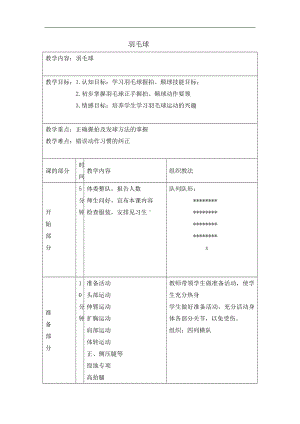 五年级体育教案-羽毛球 全国通用.doc