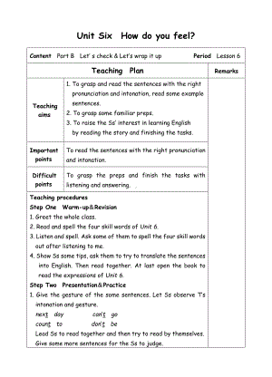 六年级上册英语教案-Unit6 How do you feel-6 B check-人教(PEP)( ).doc