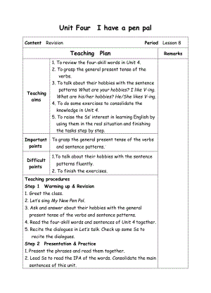 六年级上册英语教案-Unit4 I have a pen pal-8 Revision-人教(PEP)( ).doc