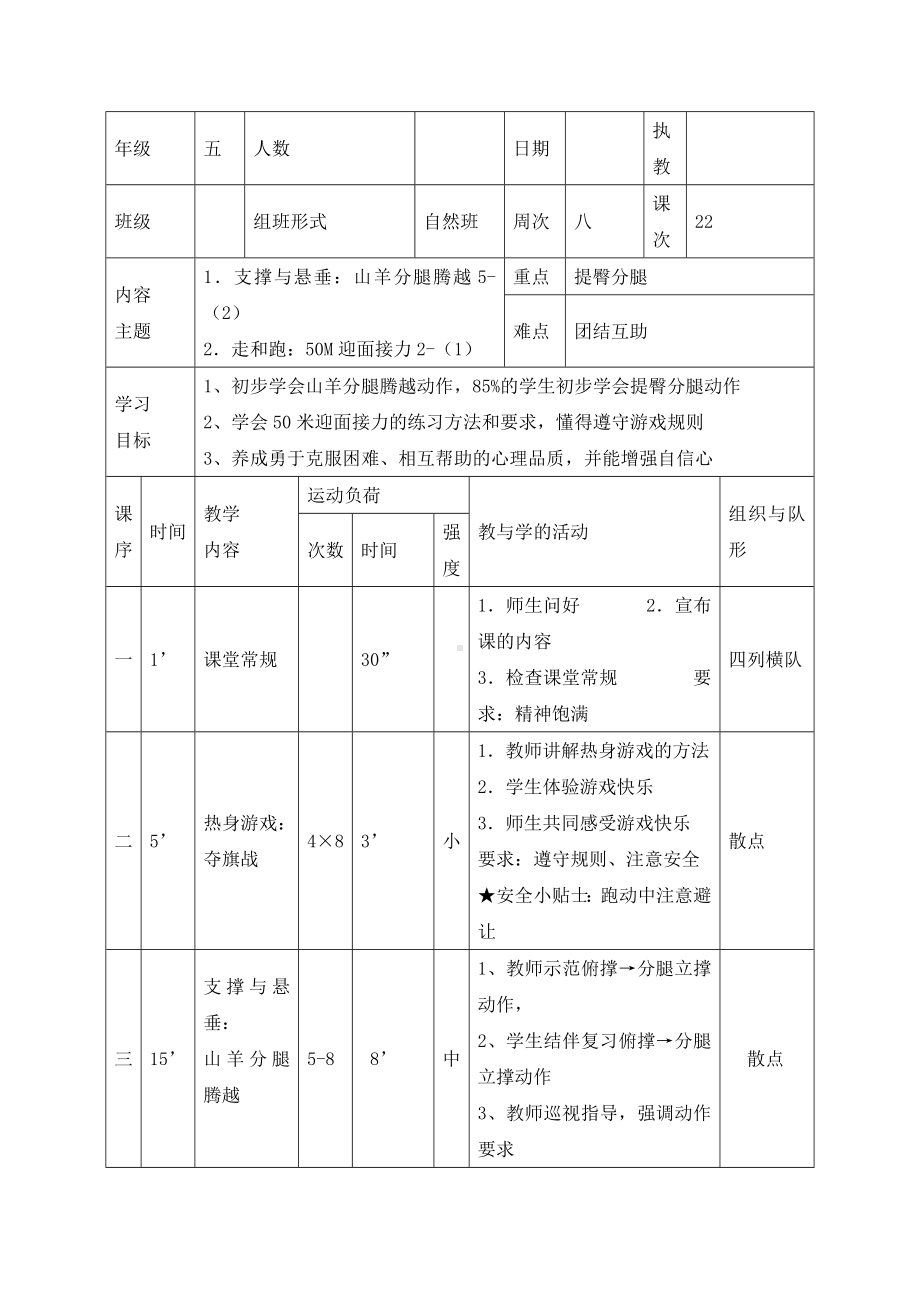 五年级体育教案- 山羊分腿腾跃 全国通用.doc_第1页