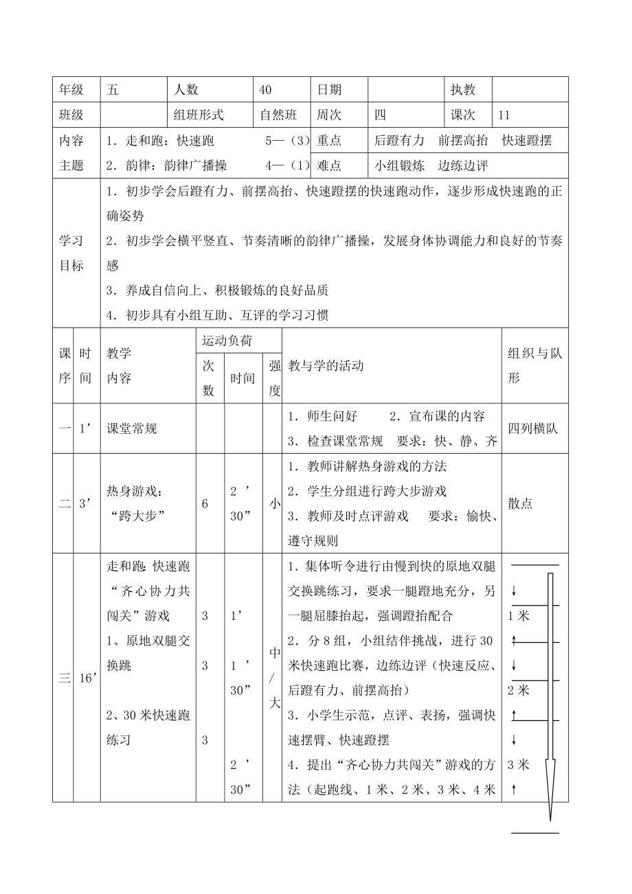 五年级体育教案-快速跑 全国通用.doc_第1页