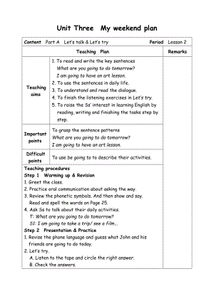 六年级上册英语教案-Unit3 My weekend plan-2 A talk-人教(PEP)( ).doc