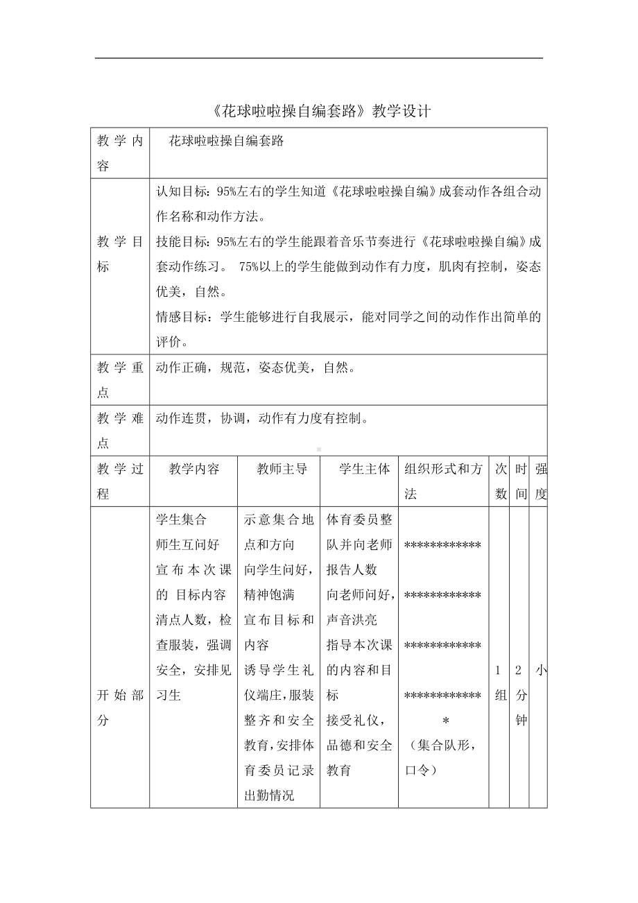 五年级体育教案-花球啦啦操自编套路-全国通用.doc_第1页