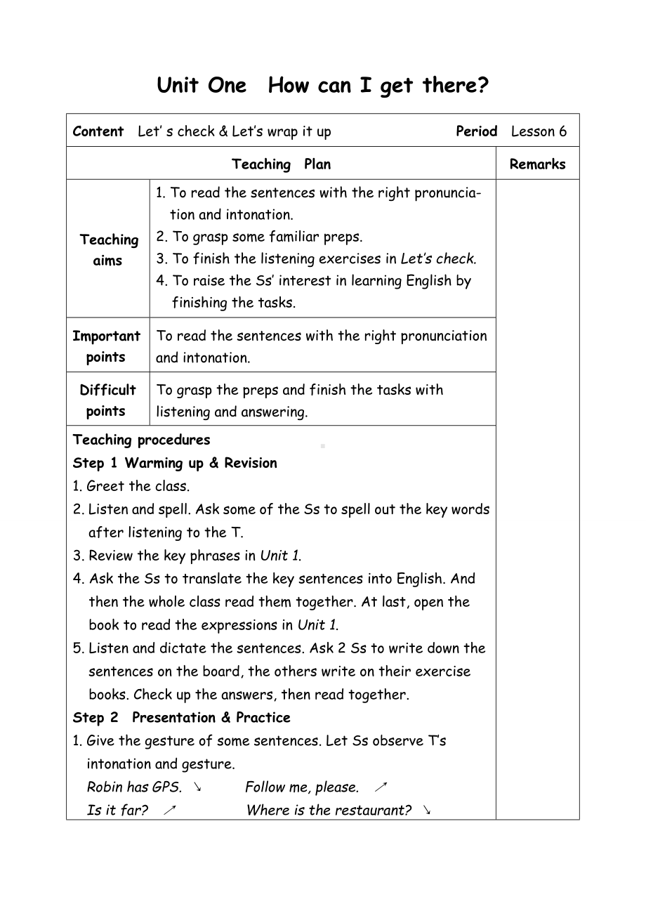 六年级上册英语教案-Unit1How can I get there-6 Let's check-人教(PEP)( ).doc_第1页