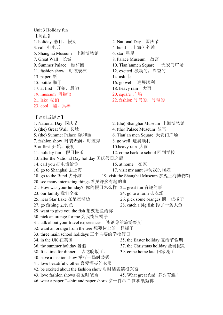 六年级上册英语Unit 3 Holiday fun单元重点知识-译林版.doc_第1页