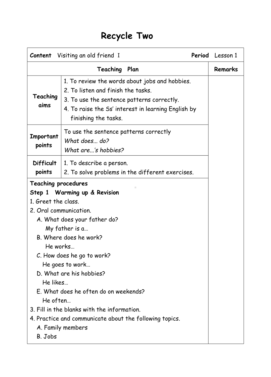 六年级上册英语教案-六上Recycle2-1-人教(PEP)( ).doc_第1页