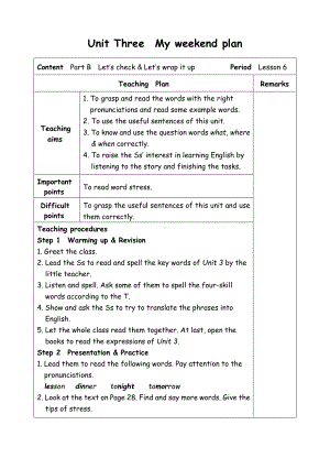 六年级上册英语教案-Unit3 My weekend plan-6 B check-人教(PEP)( ).doc