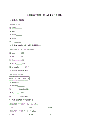 三年级上册英语试题-Unit 4 We love animals 同步练习B 人教（PEP）含答案.doc