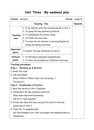 六年级上册英语教案-Unit3 My weekend plan-8 revision-人教(PEP)( ).doc