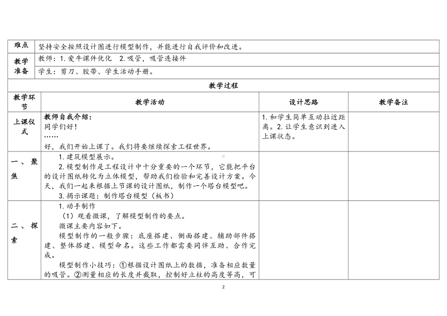 1.5.《制作塔台模型》（表格式）教案（含课堂练习和反思）-2023新教科版六年级下册《科学》.docx_第2页