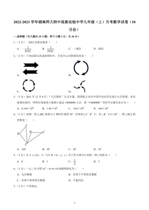 2022-2023学年湖南师大附 高新实验 九年级（上）月考数学试卷（10月份）.docx