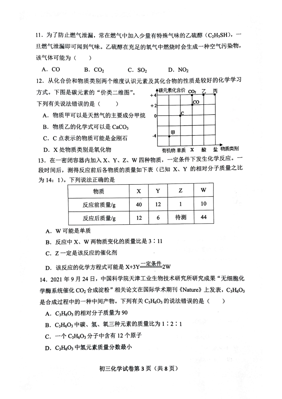 广东省东莞市厚街丰泰外国语学校2022-2023学年九年级上学期期末化学测试卷.pdf_第3页