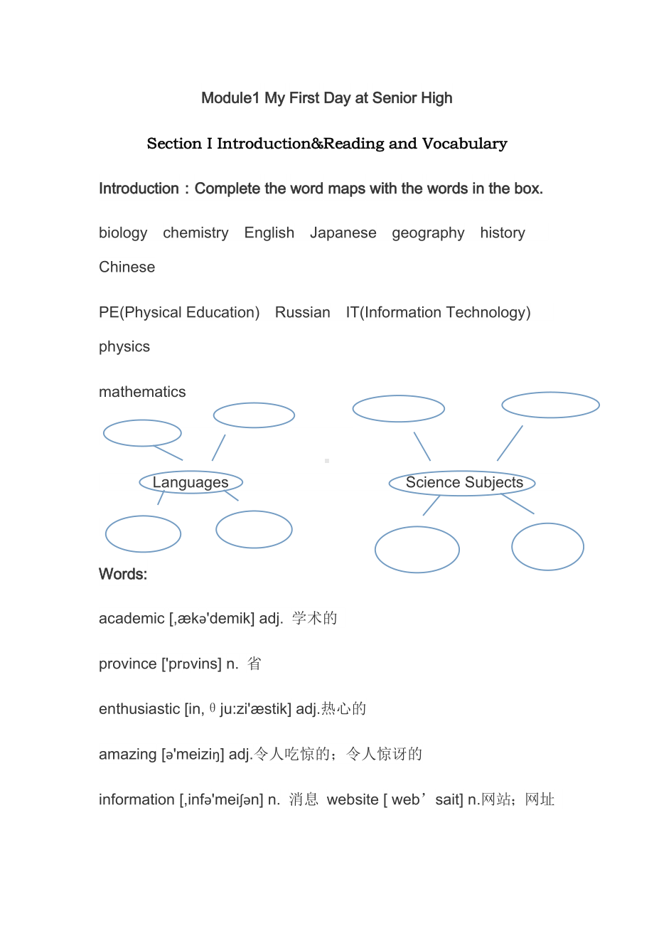 外研社高中必修一Module1 My-First-Day-at-Senior-High 基础练习 无答案.docx_第1页