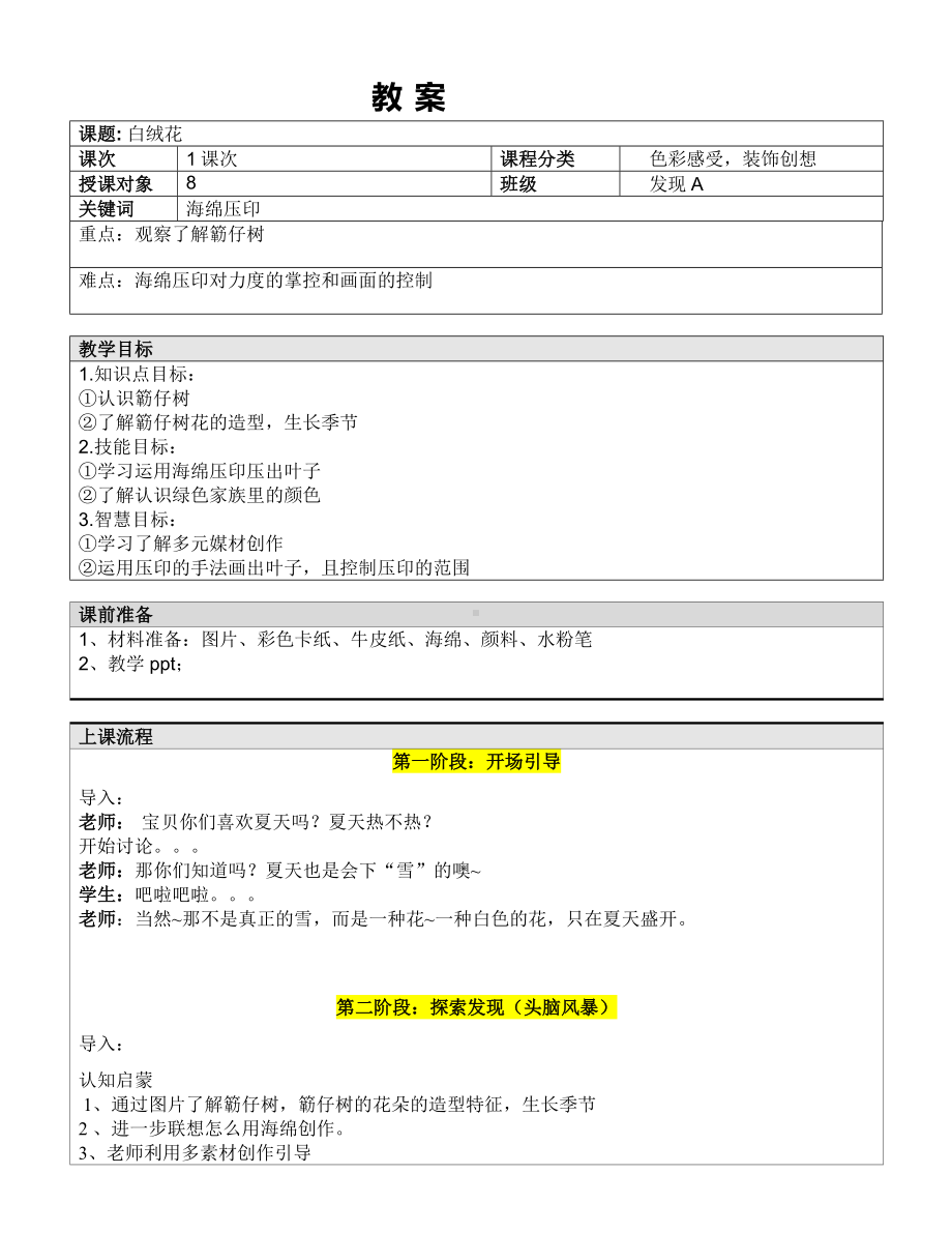 一年级下册美术课外A班教案-白绒花全国通用.doc_第1页