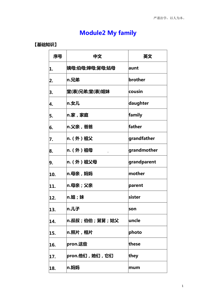 外研版7A Module2 My family复习（无答案）.doc_第1页